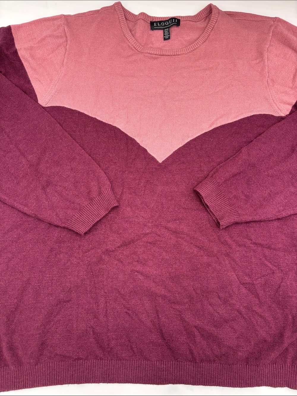 Eloquii Sweetheart Colorblock Sweater in Candy Pink and Maroon Banner